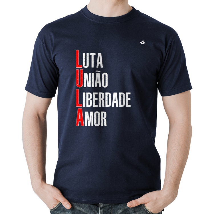 Camiseta Algodão LULA - Luta, União, Liberdade e Amor - Marinho