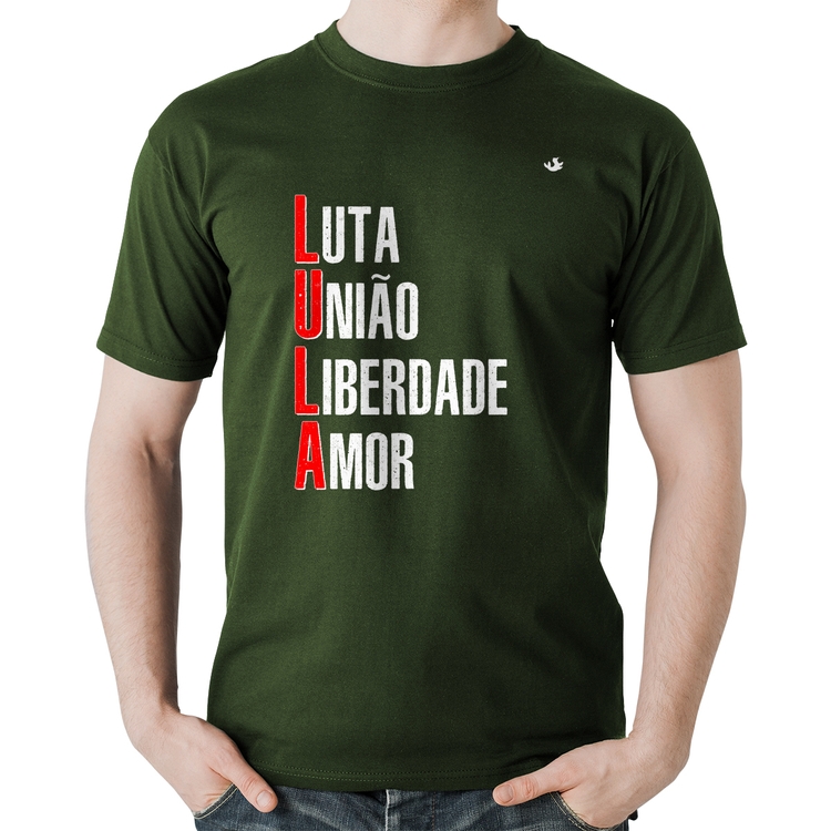 Camiseta Algodão LULA - Luta, União, Liberdade e Amor - Musgo