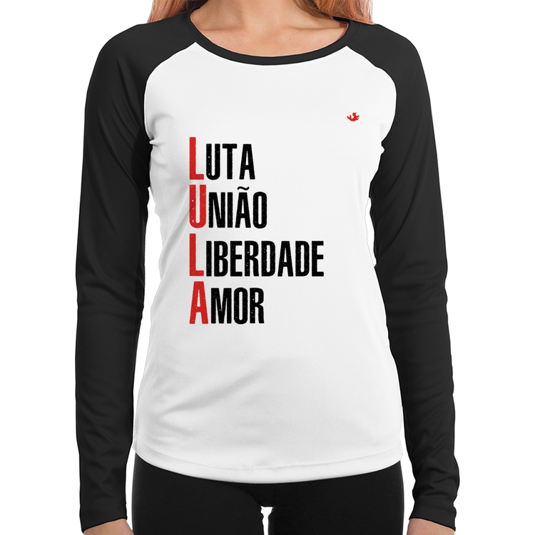 Baby Look Raglan LULA - Luta, União, Liberdade e Amor Manga Longa