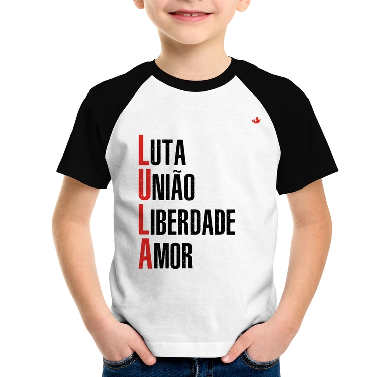Camiseta Raglan Infantil LULA - Luta, União, Liberdade e Amor