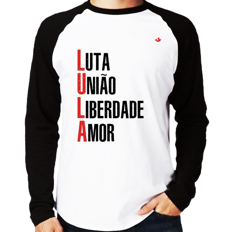 Camiseta Raglan LULA - Luta, União, Liberdade e Amor Manga Longa