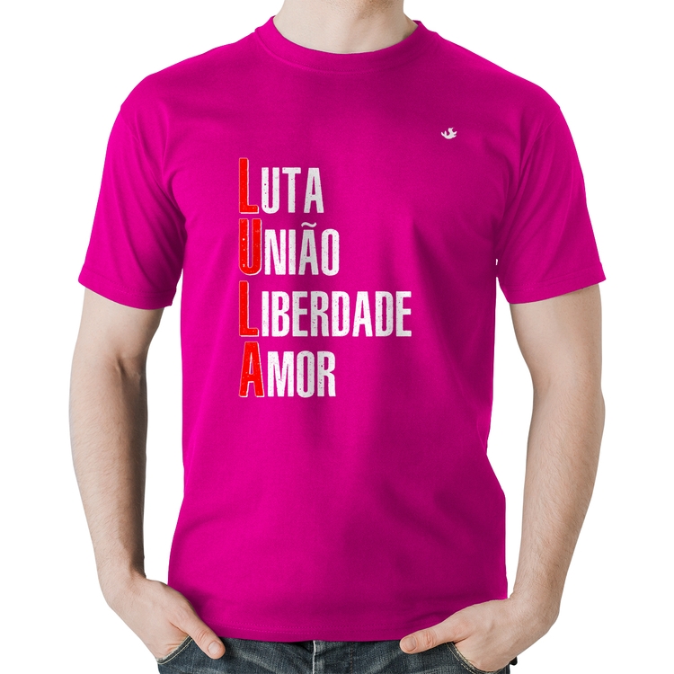 Camiseta Algodão LULA - Luta, União, Liberdade e Amor - Rosa