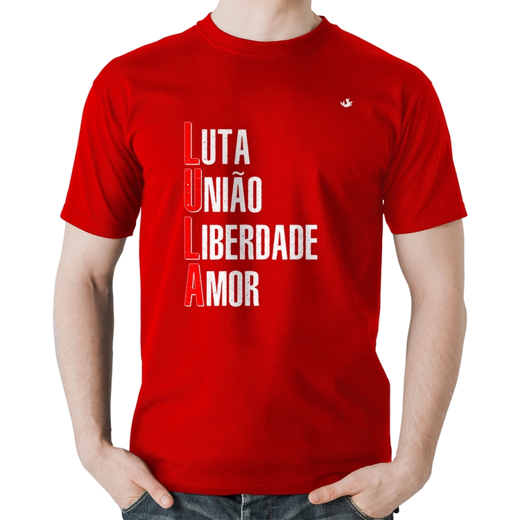 Camiseta Algodão LULA - Luta, União, Liberdade e Amor - Vermelha