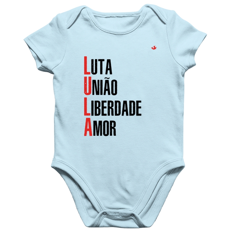 Body Bebê Algodão LULA - Luta, União, Liberdade e Amor - Azul Bebê