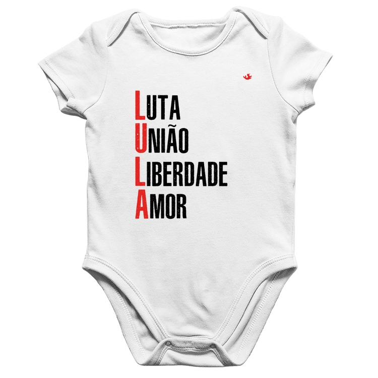 Body Bebê Algodão LULA - Luta, União, Liberdade e Amor - Branco