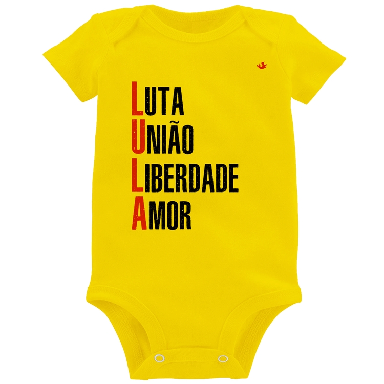 Body Bebê LULA - Luta, União, Liberdade e Amor - Amarelo