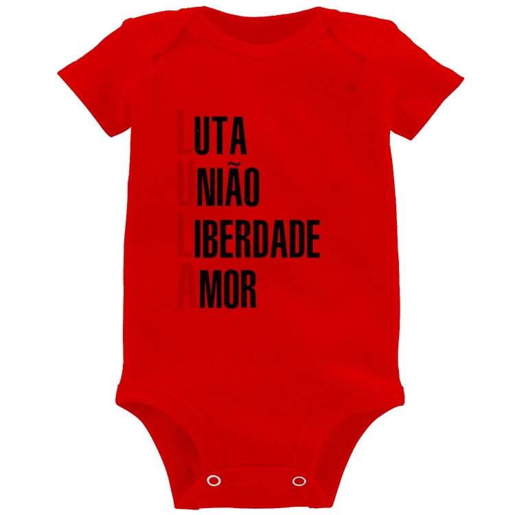 Body Bebê LULA - Luta, União, Liberdade e Amor - Vermelho