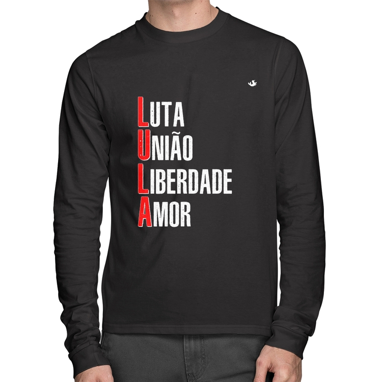 Camiseta Algodão LULA - Luta, União, Liberdade e Amor Manga Longa