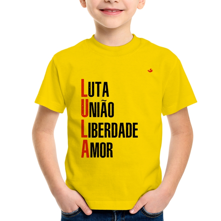 Camiseta Infantil LULA - Luta, União, Liberdade e Amor - Amarela