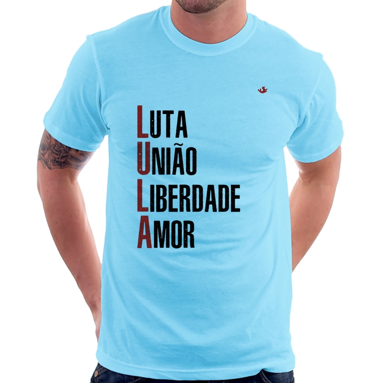 Camiseta LULA - Luta, União, Liberdade e Amor - Azul Bebê