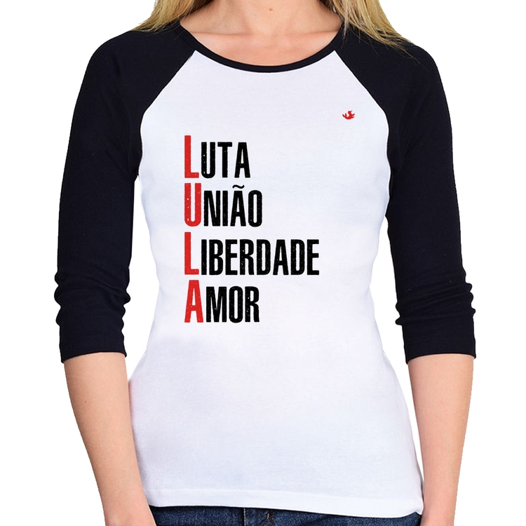 Baby Look Raglan LULA - Luta, União, Liberdade e Amor Manga 3/4