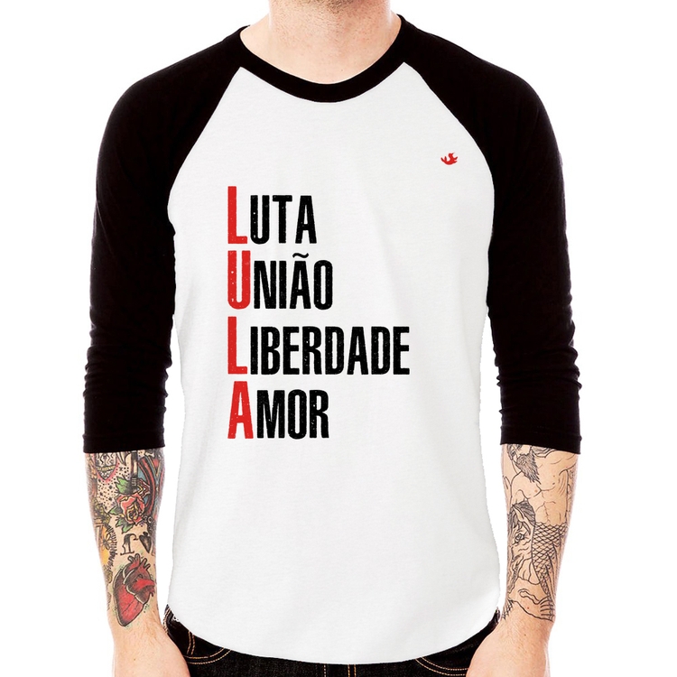 Camiseta Raglan LULA - Luta, União, Liberdade e Amor Manga 3/4