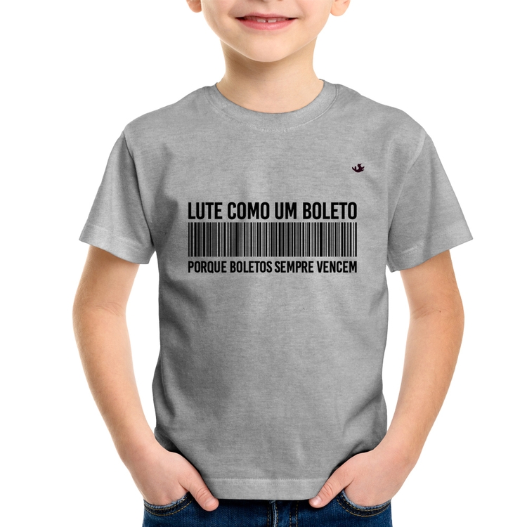 Camiseta Infantil Lute como um boleto - Cinza