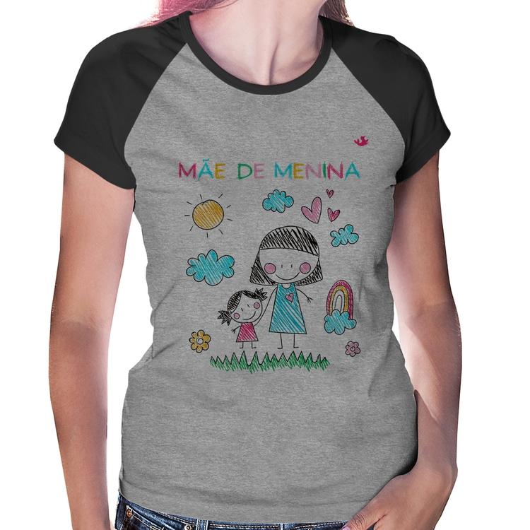 Baby Look Raglan Mãe de menina - Cinza/Preto