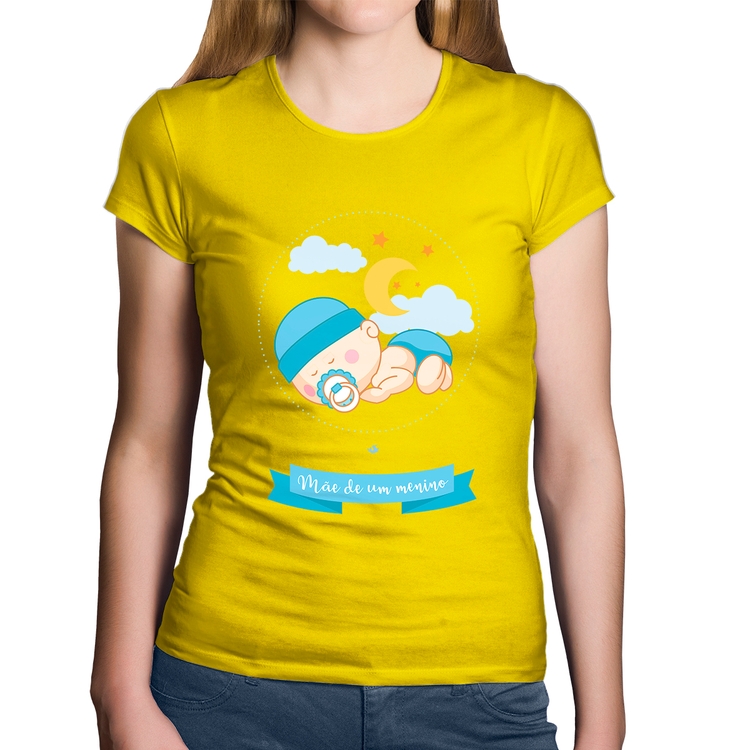 Baby Look Algodão Mãe de um menino - Amarela