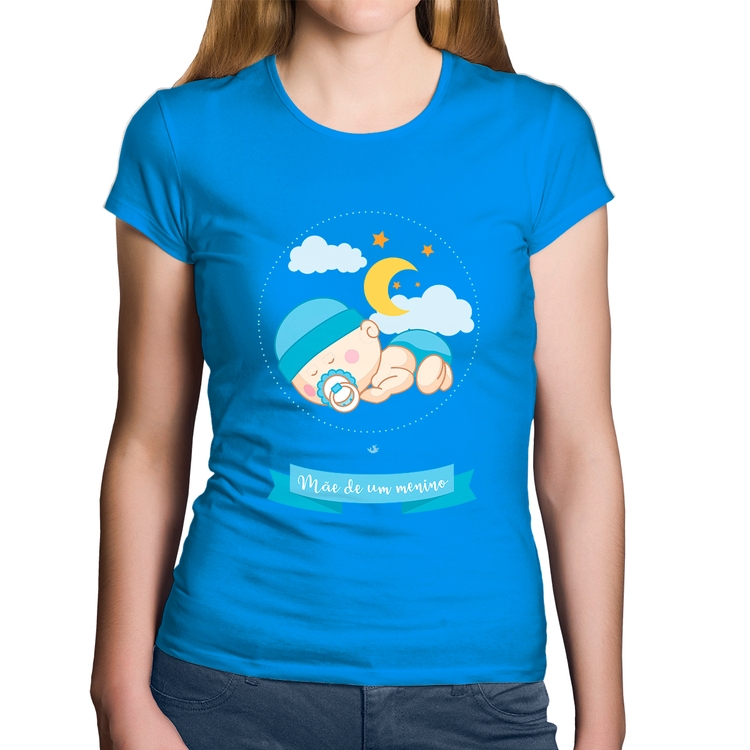 Baby Look Algodão Mãe de um menino - Azul