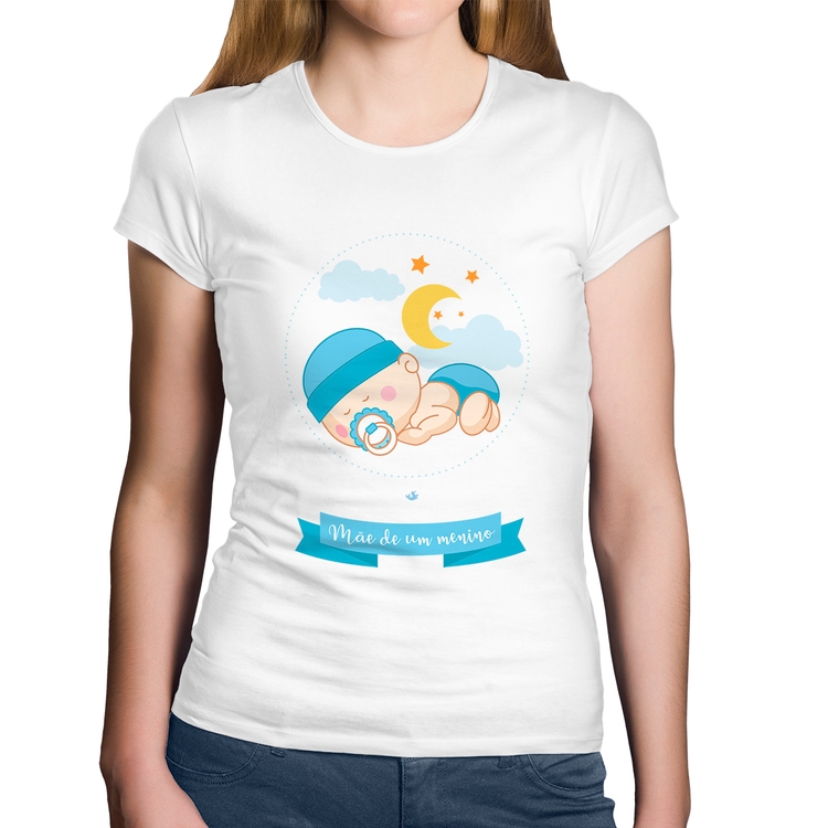 Baby Look Algodão Mãe de um menino - Branca