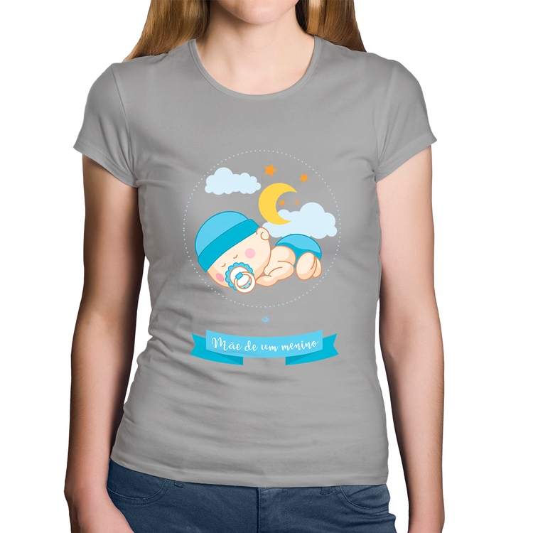 Baby Look Algodão Mãe de um menino - Cinza