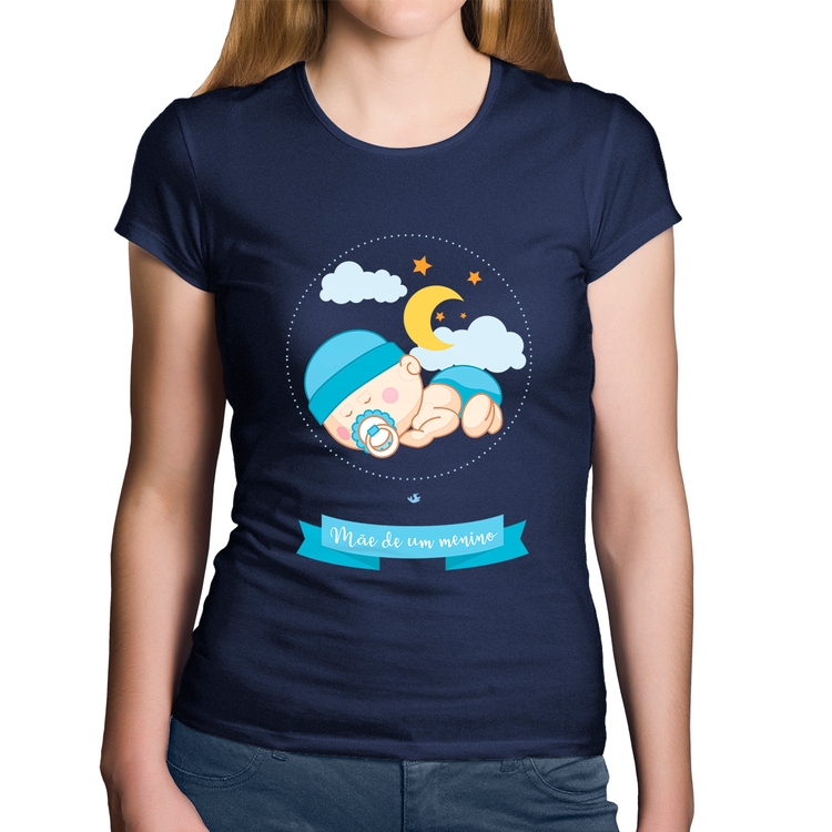 Baby Look Algodão Mãe de um menino - Marinho