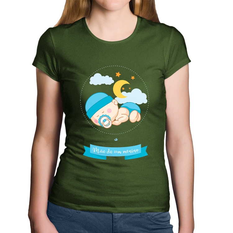 Baby Look Algodão Mãe de um menino - Musgo