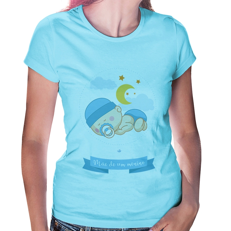 Baby Look Mãe de um menino - Azul Bebê