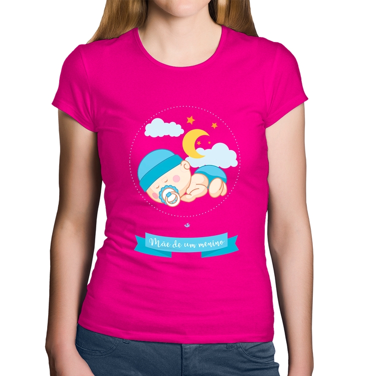 Baby Look Algodão Mãe de um menino - Rosa