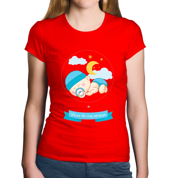 Baby Look Algodão Mãe de um menino - Vermelha