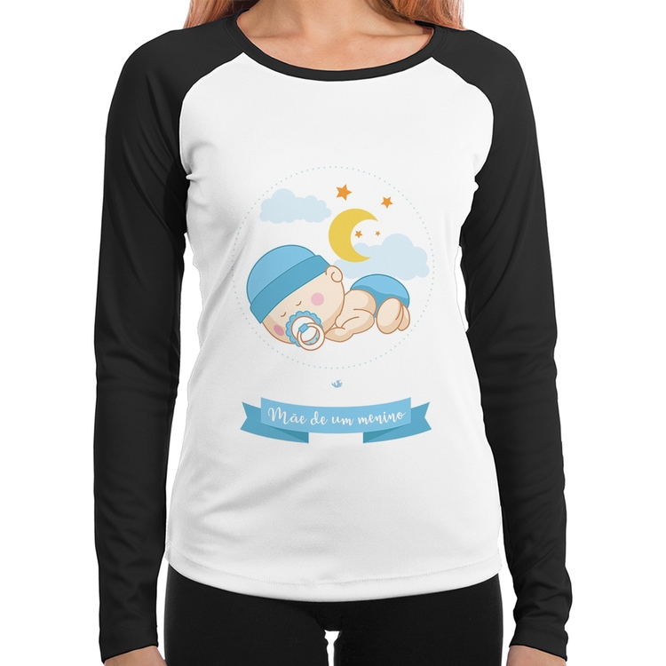 Baby Look Raglan Mãe de um menino Manga Longa