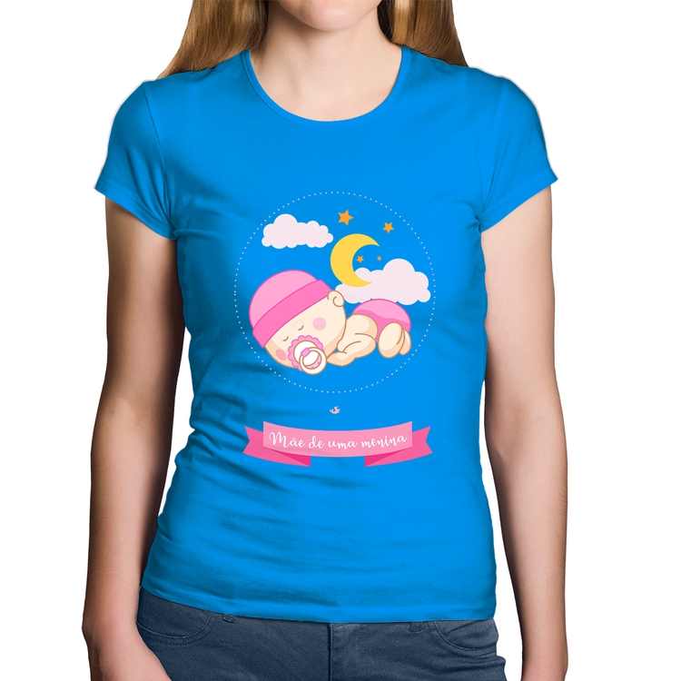 Baby Look Algodão Mãe de uma menina - Azul