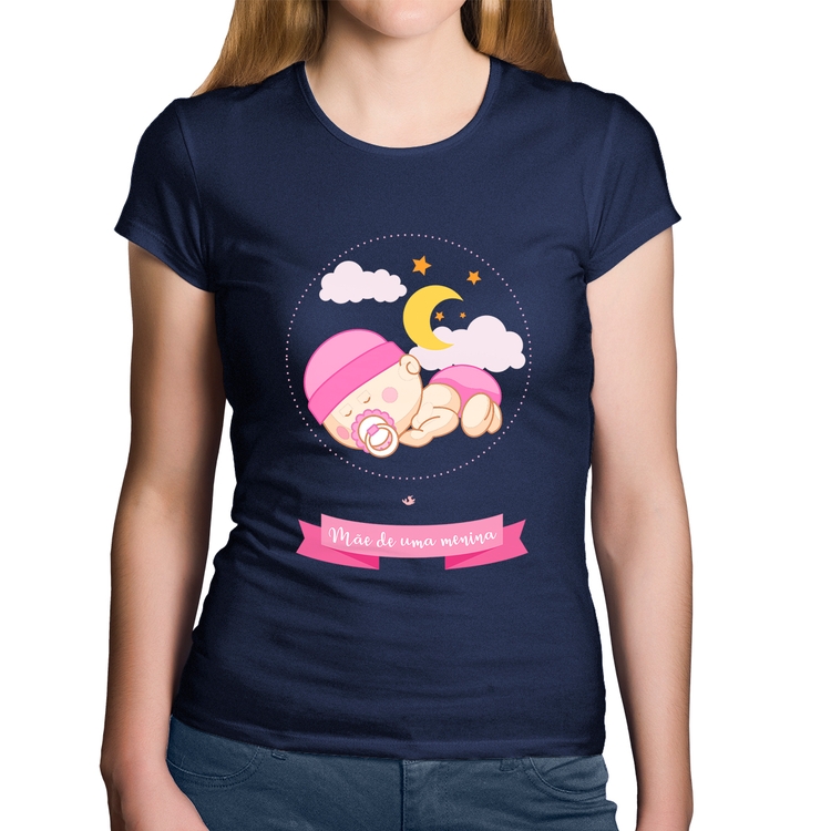 Baby Look Algodão Mãe de uma menina - Marinho