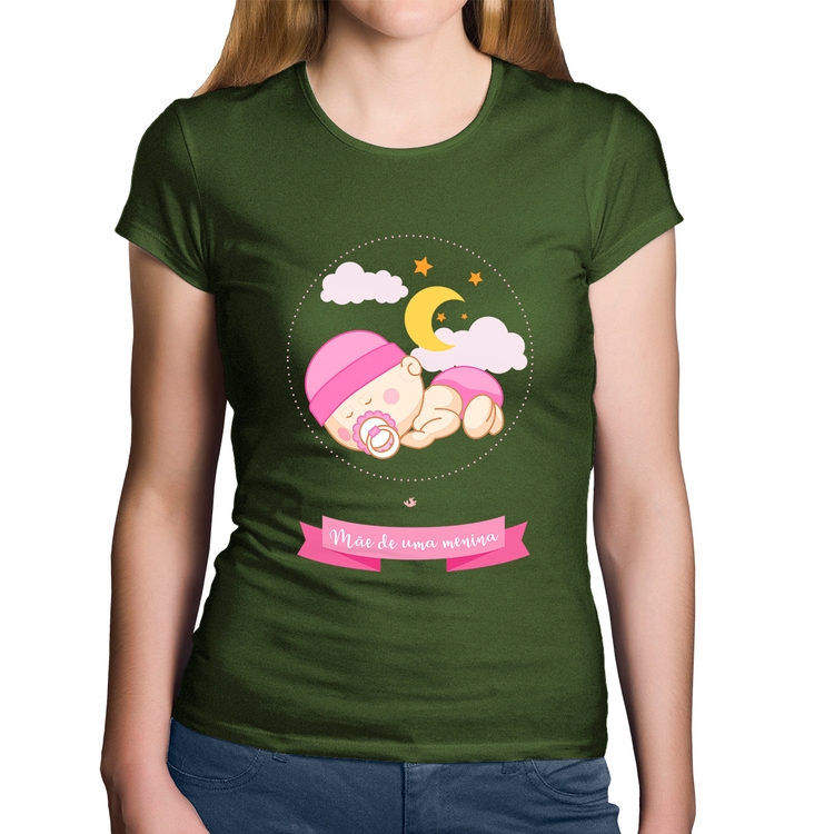 Baby Look Algodão Mãe de uma menina - Musgo