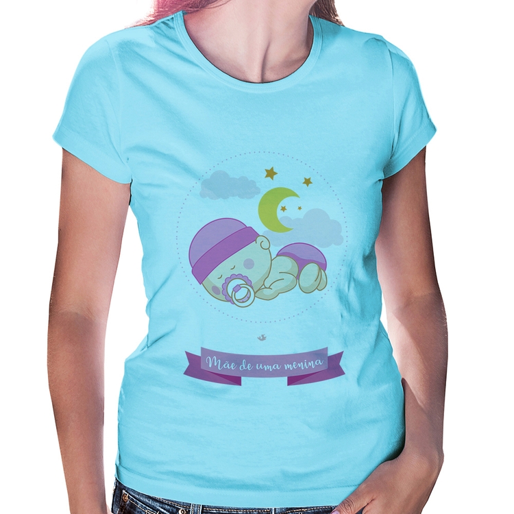 Baby Look Mãe de uma menina - Azul Bebê