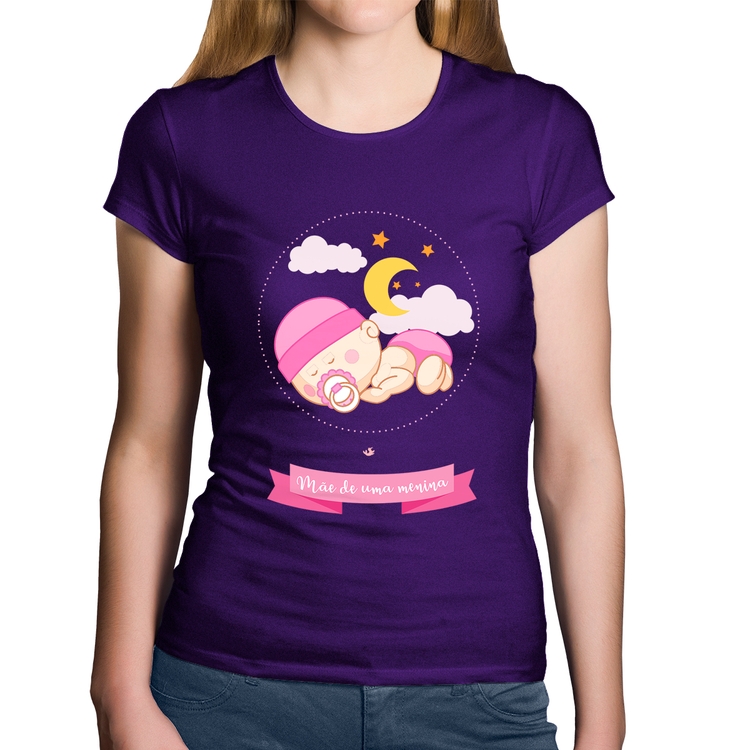 Baby Look Algodão Mãe de uma menina - Roxa