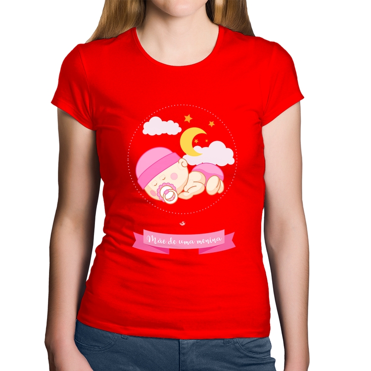 Baby Look Algodão Mãe de uma menina - Vermelha
