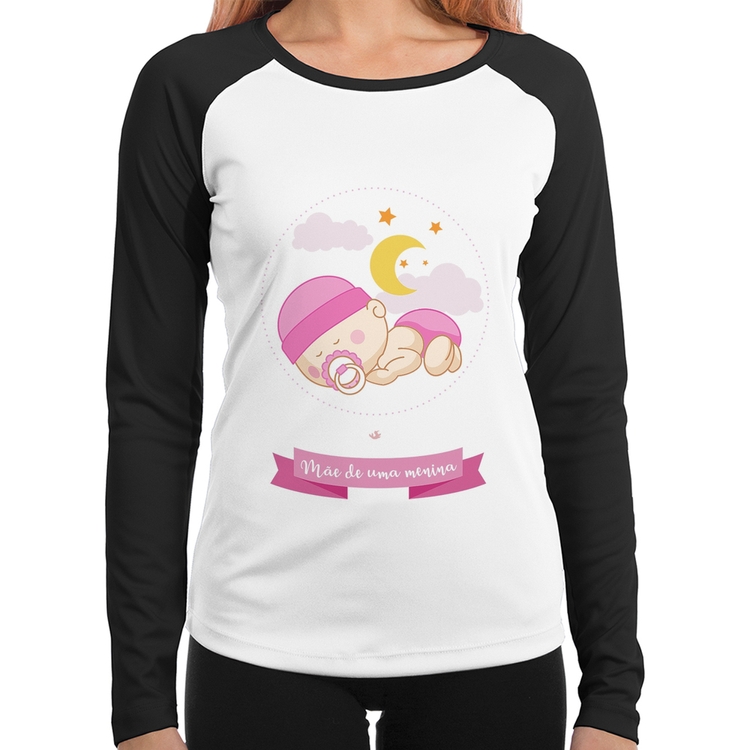 Baby Look Raglan Mãe de uma menina Manga Longa