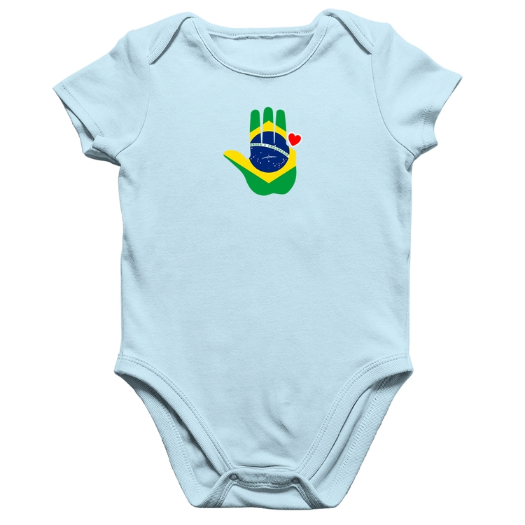 Body Bebê Algodão Mão Lula Coração Bandeira Brasil 2026 PT 13 - Azul Bebê