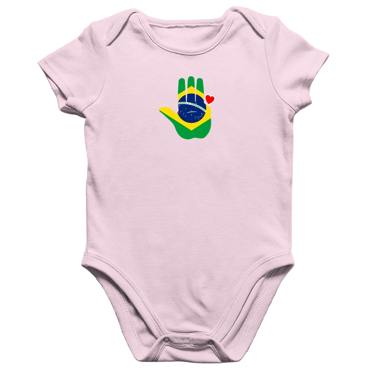 Body Bebê Algodão Mão Lula Coração Bandeira Brasil 2026 PT 13 - Rosa Bebê
