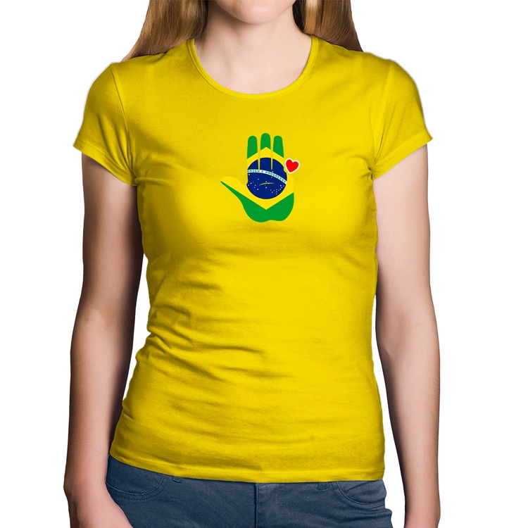 Baby Look Algodão Mão Lula Coração Bandeira Brasil 2026 PT 13 - Amarela