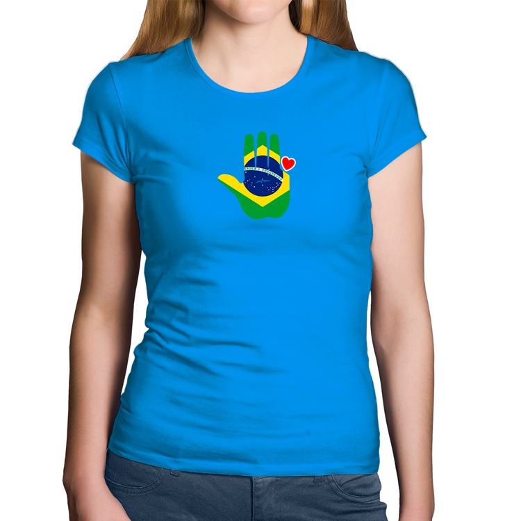 Baby Look Algodão Mão Lula Coração Bandeira Brasil 2026 PT 13 - Azul