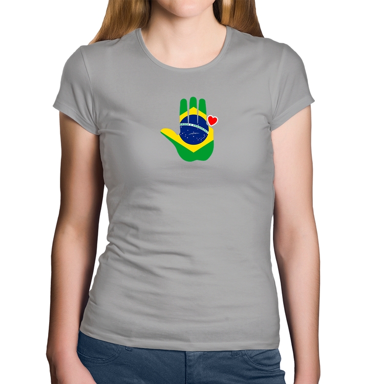 Baby Look Algodão Mão Lula Coração Bandeira Brasil 2026 PT 13 - Cinza