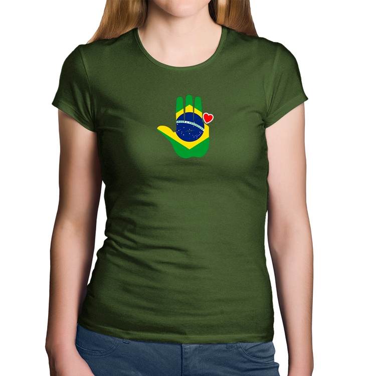 Baby Look Algodão Mão Lula Coração Bandeira Brasil 2026 PT 13 - Musgo