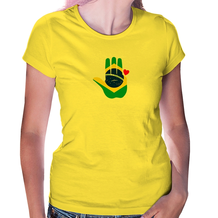 Baby Look Mão Lula Coração Bandeira Brasil 2026 PT 13 - Amarela