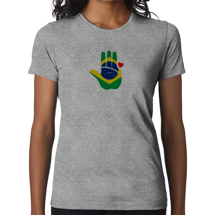 Baby Look Mão Lula Coração Bandeira Brasil 2026 PT 13 - Cinza