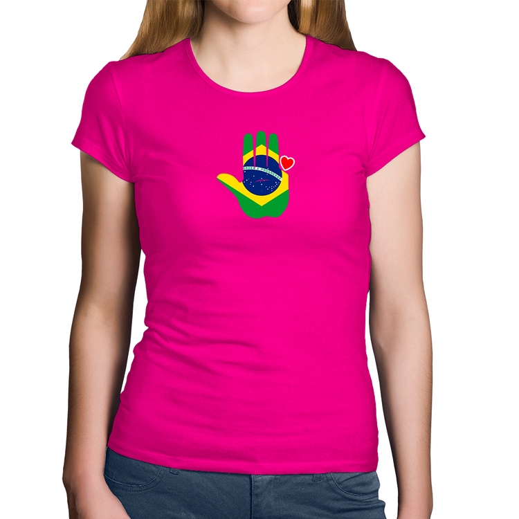 Baby Look Algodão Mão Lula Coração Bandeira Brasil 2026 PT 13 - Rosa