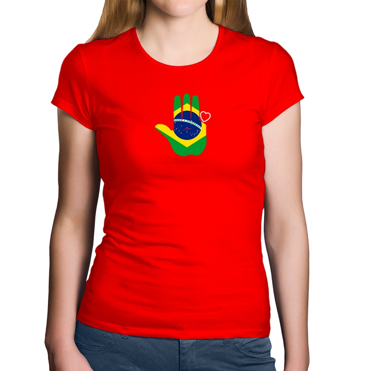 Baby Look Algodão Mão Lula Coração Bandeira Brasil 2026 PT 13 - Vermelha