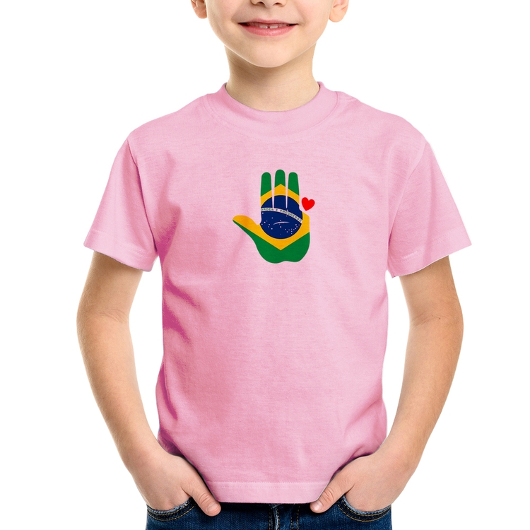 Camiseta Infantil Mão Lula Coração Bandeira Brasil 2026 PT 13 - Rosa Bebê