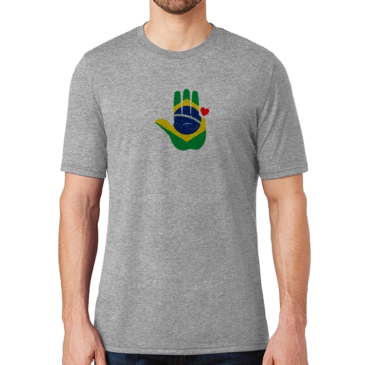 Camiseta Mão Lula Coração Bandeira Brasil 2026 PT 13 - Cinza
