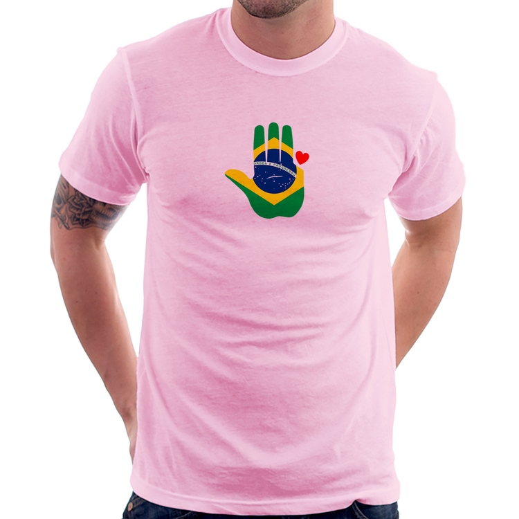 Camiseta Mão Lula Coração Bandeira Brasil 2026 PT 13 - Rosa Bebê