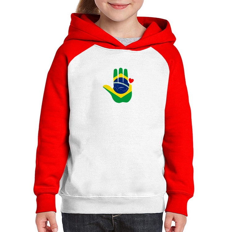 Moletom Infantil Mão Lula Coração Bandeira Brasil 2026 PT 13 - Branco/Vermelho