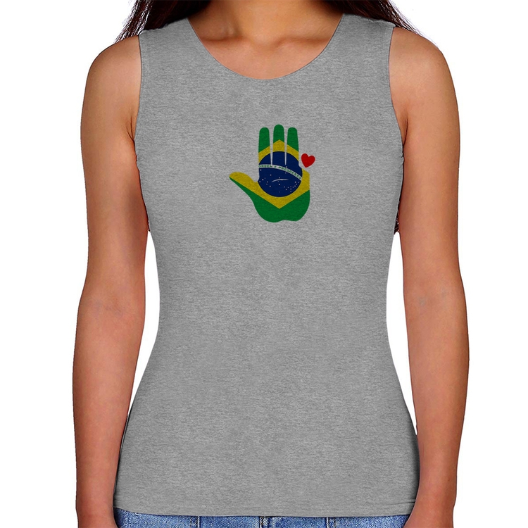 Regata Feminina Mão Lula Coração Bandeira Brasil 2026 PT 13 - Cinza